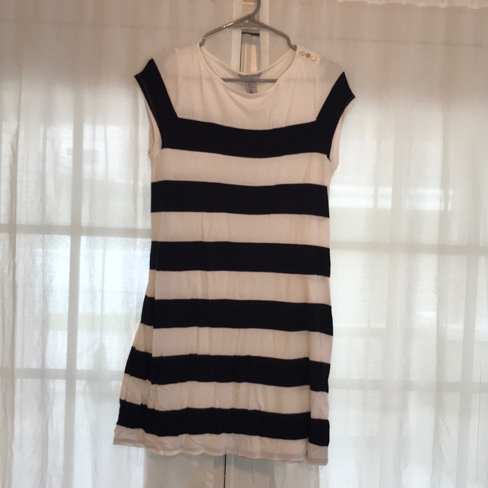 stripe cotton dress with gold accents